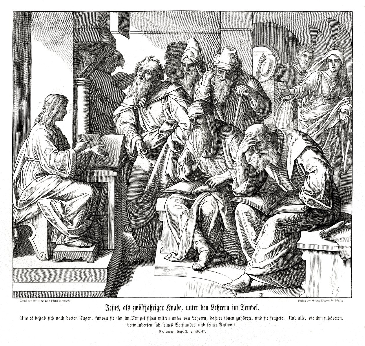Tapınaktaki çocuk İsa, Luka İncili by Julius Schnorr von Carolsfeld