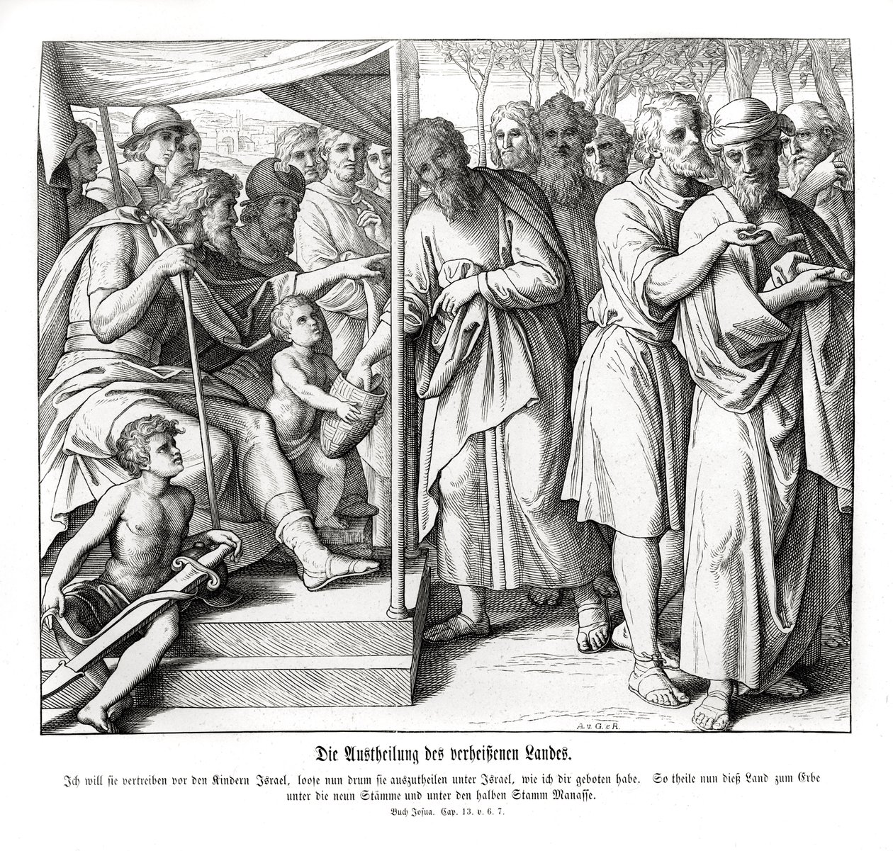 Vaat edilen toprakların bölünmesi, Joshua by Julius Schnorr von Carolsfeld
