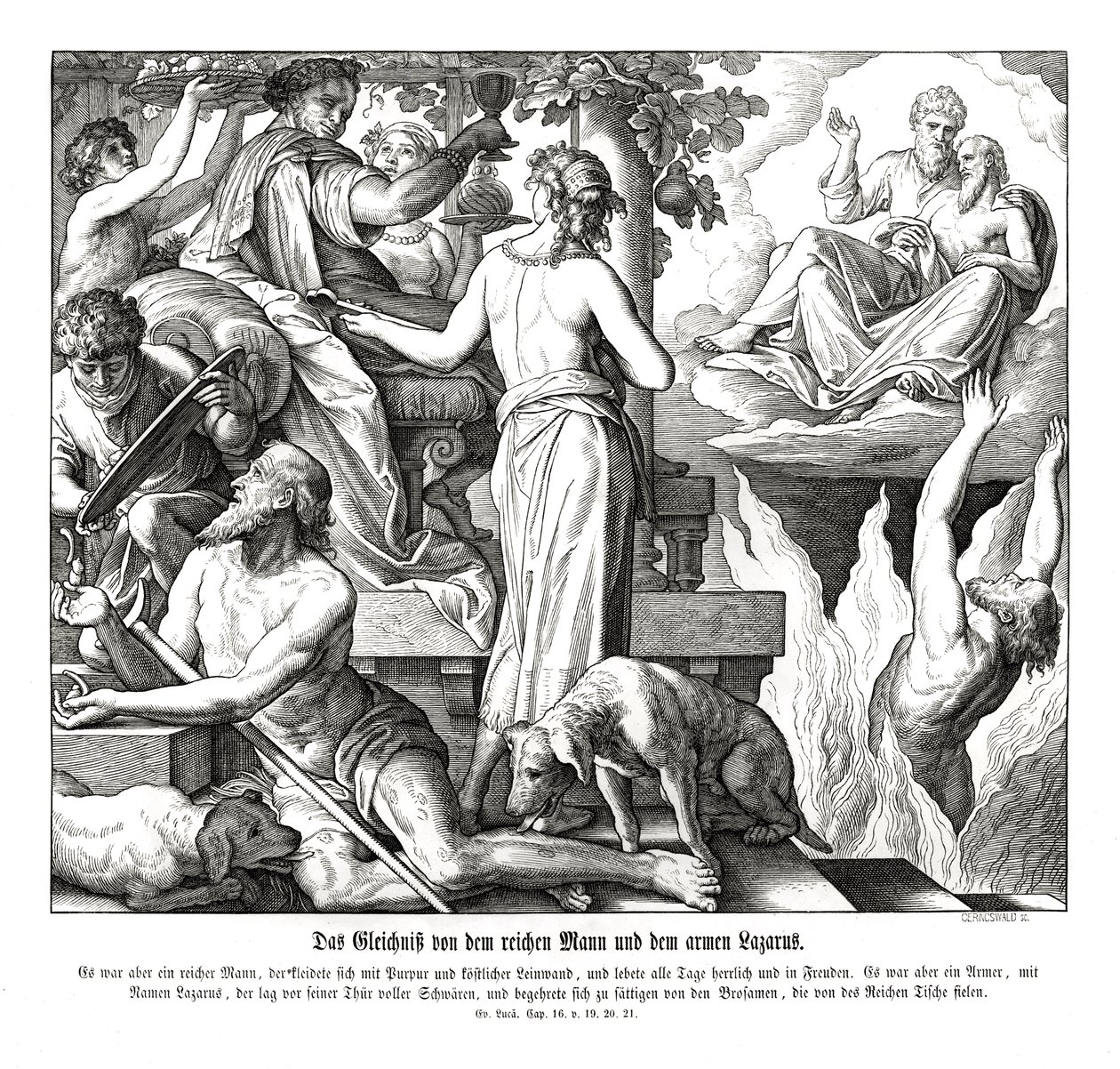 Zengin adam ve dilenci Lazarus, Luka İncili by Julius Schnorr von Carolsfeld