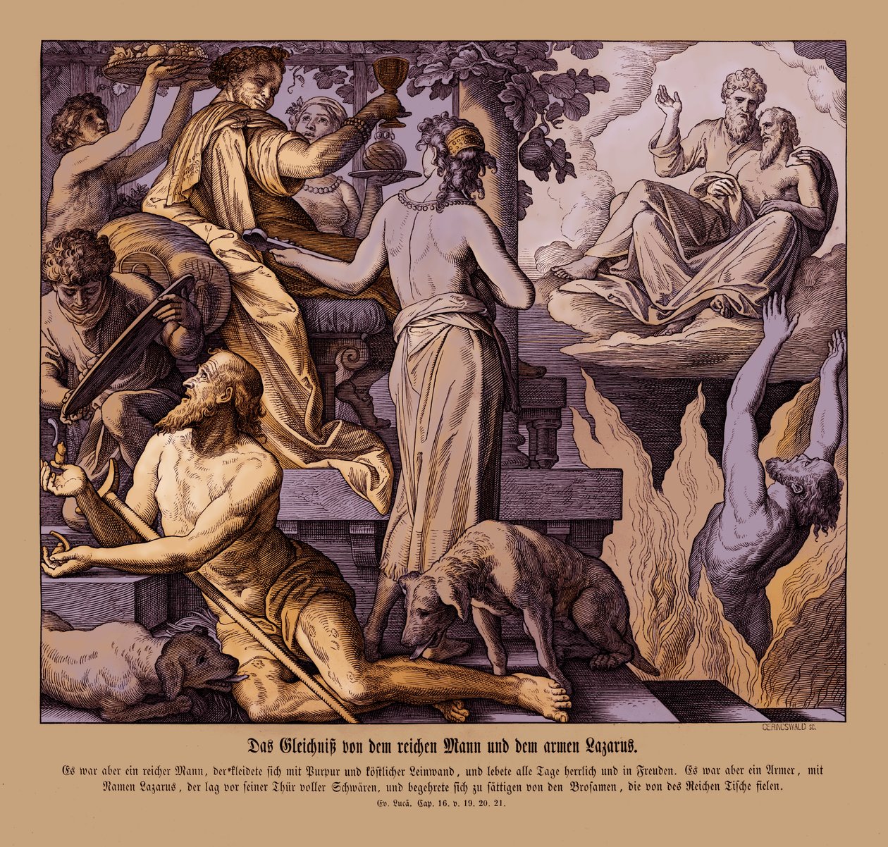 Zengin adam ve dilenci Lazarus, Luka İncili by Julius Schnorr von Carolsfeld
