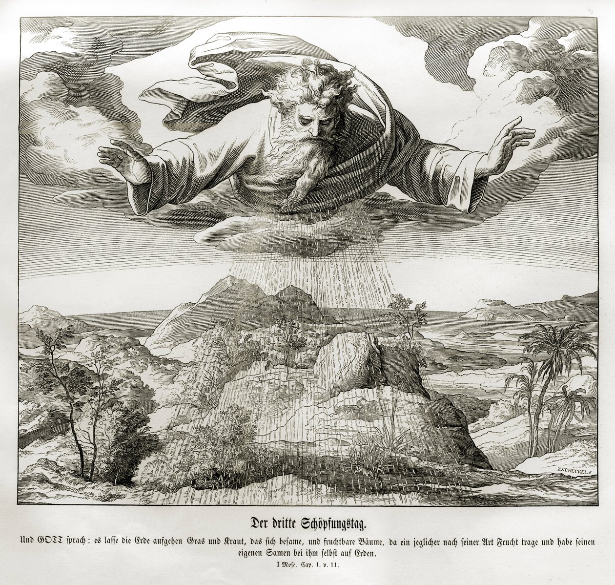 Yaratılışın üçüncü günü, Genesis by Julius Schnorr von Carolsfeld