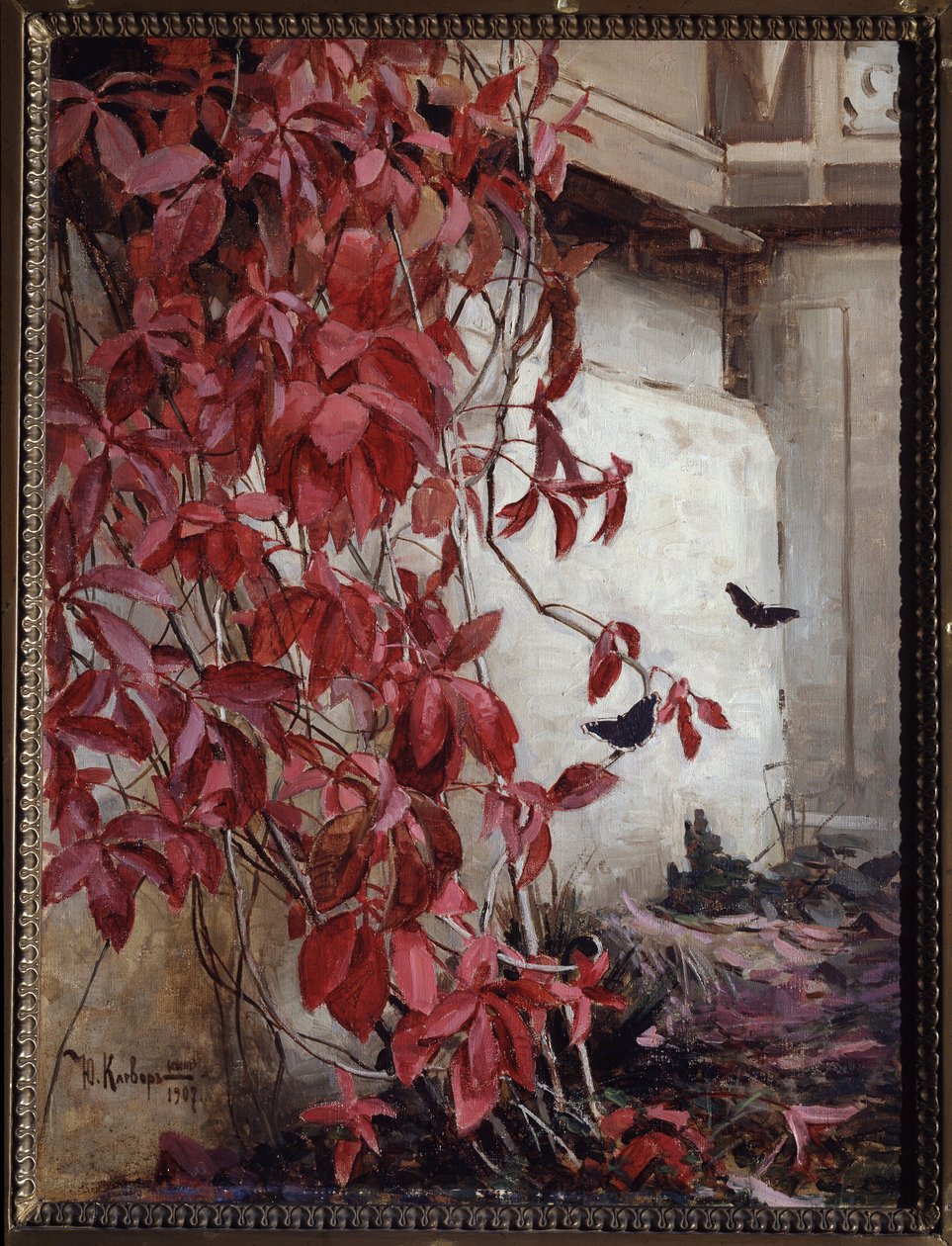 Virginia Creeper (Virginia Creeper). Juli Julievich (Julius) von Klever (1850-1924) tarafından tablo, tuval üzerine yağlı boya by Julius Sergius Klever