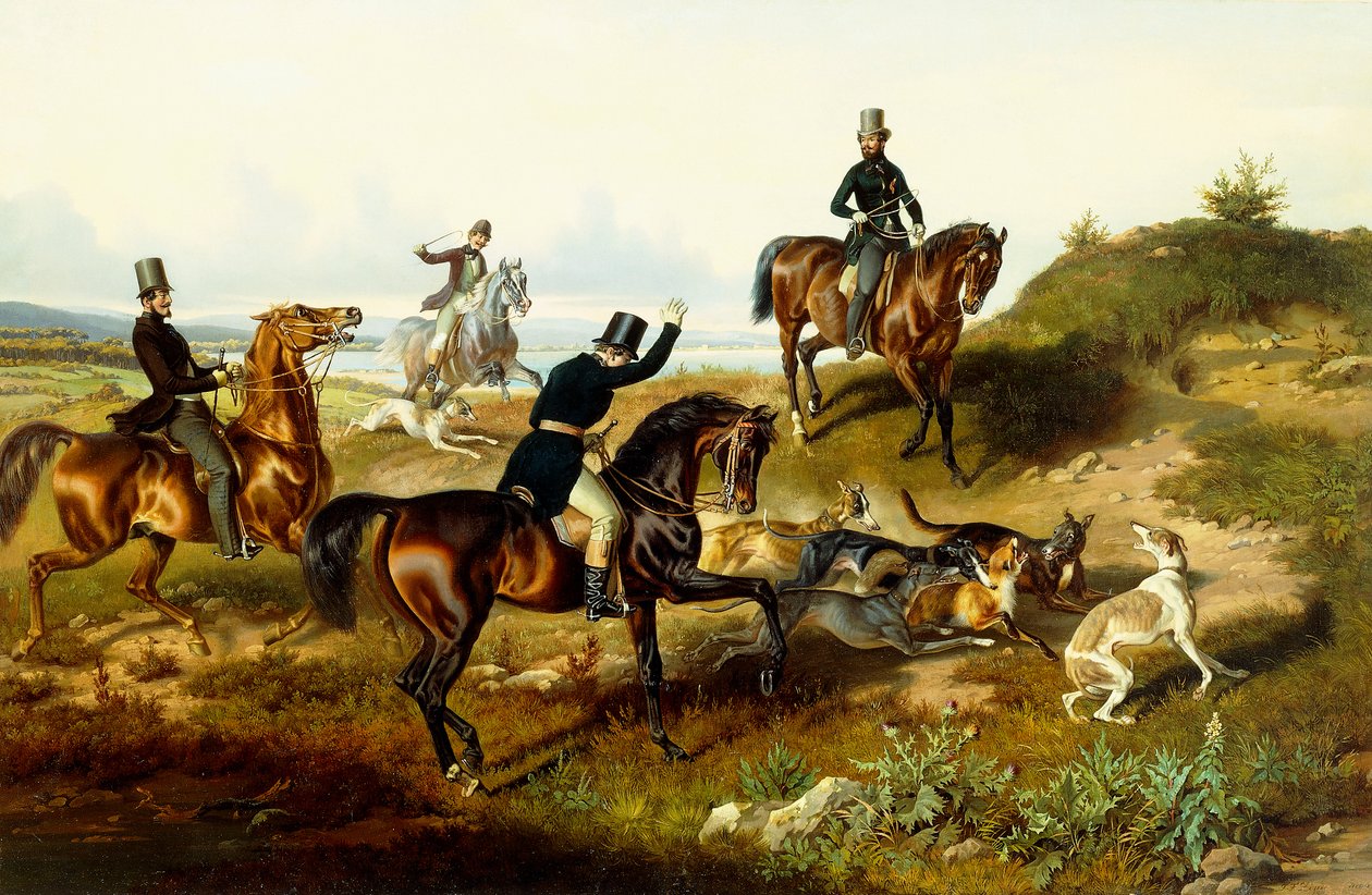 II. Frederick, Av Partisi ile (tuval üzerine yağlı boya) by Julius Zimmerman