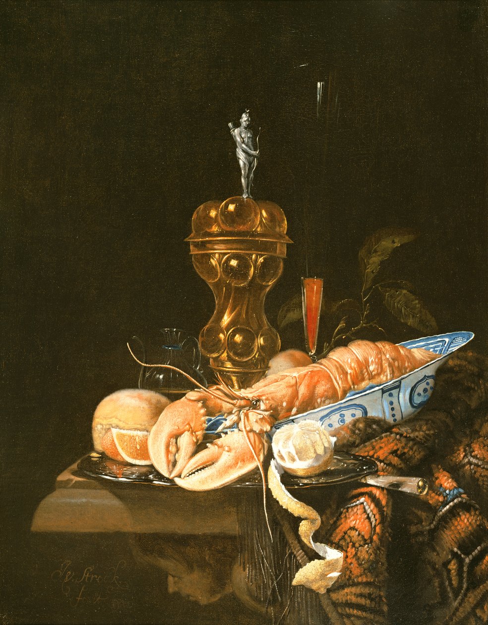 Delft Kasesinde Istakozlu Natürmort (yağ) by Jurian van Streeck or Streek
