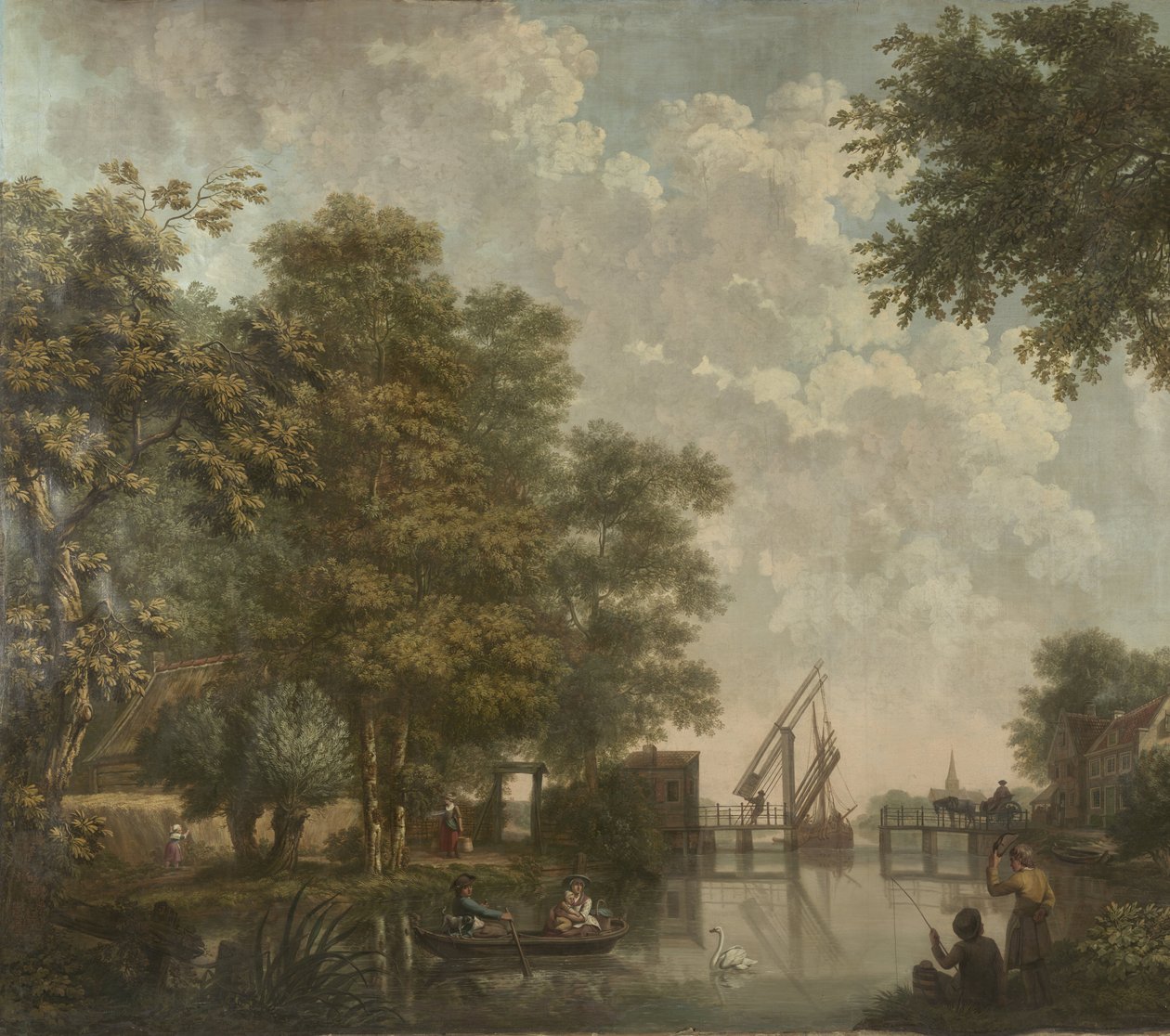 Hollandalı bir manzara ile üç duvar asma Açık bir köprü ile Hollandalı bir manzara duvar kağıdı boyama Hollandalı bir manzaranın üç duvar kağıdı resmi by Jurriaan Andriessen (attributed to)