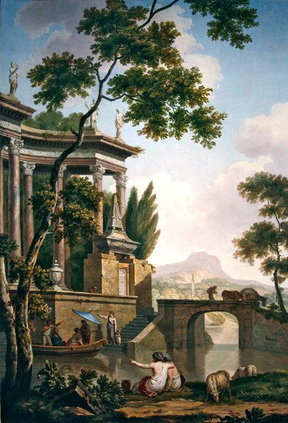 Cenaze anıtı olan Arcadian manzarası (kumaş üzerine yağlı boya) by Jurriaan Andriessen