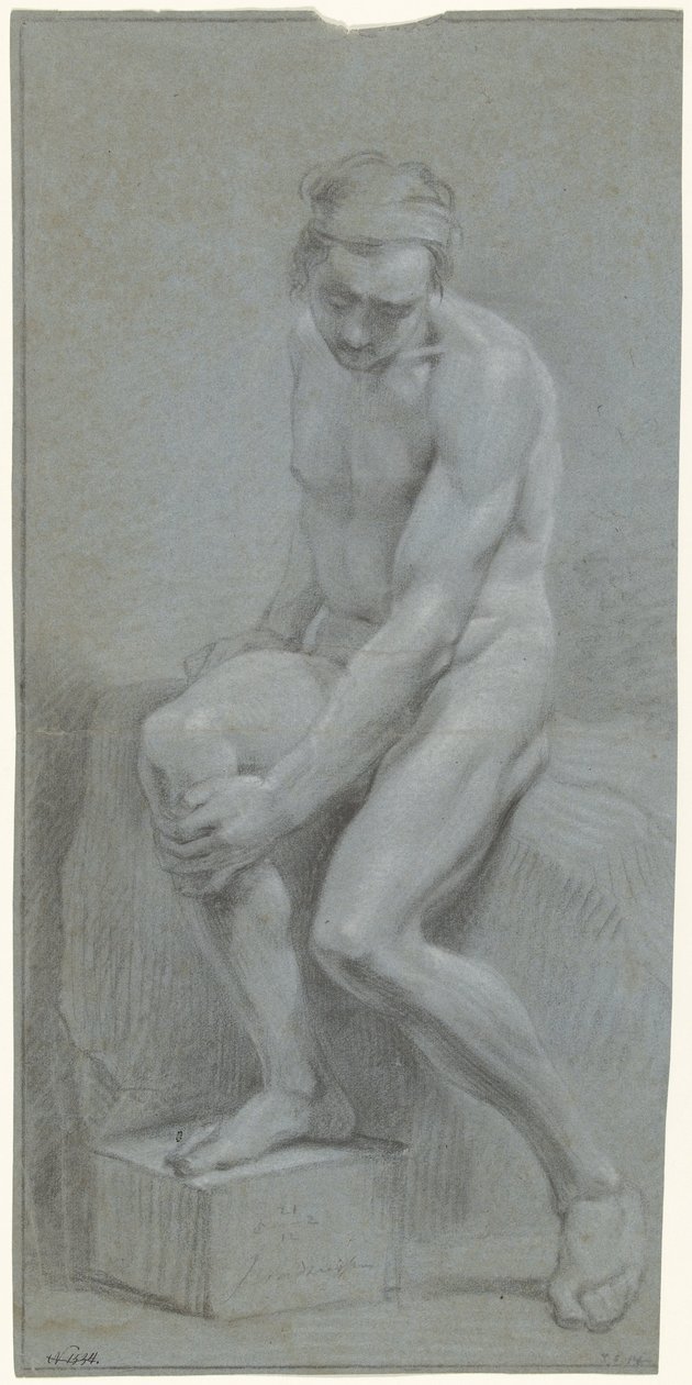 Oturan erkek çıplak, sol eli sağ dizinde by Jurriaan Andriessen