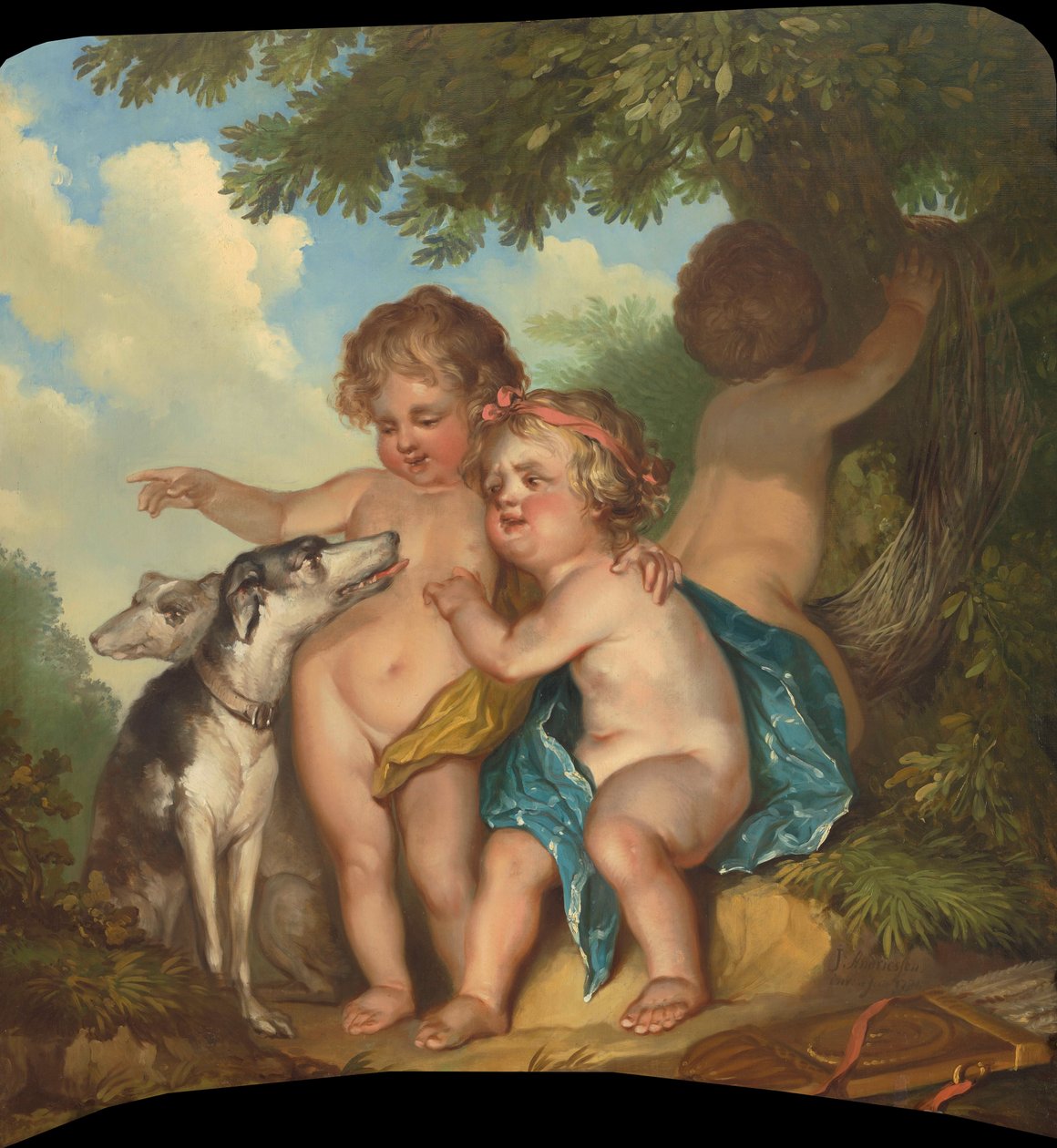 İki köpekli üç çocuk by Jurriaan Andriessen