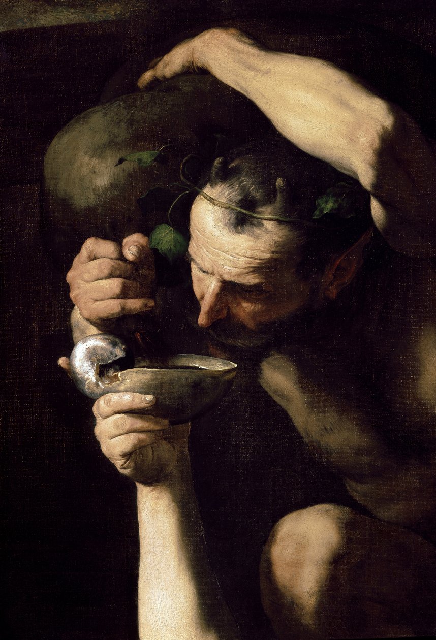 Sarhoş Silenus - Sarhoş silen (detay). Jose (Jusepe) tarafından Ribera