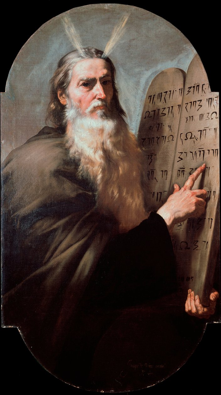 Moise Peygamber, Kanun Tablolarını tutan bir temsilcidir. Lo Spagnoletto (1591-1652) 1638 Dim.168x97 cm Napoli, Museo di San Martino olarak bilinen Jusepe de Ribera tarafından yapılan tablo by Jusepe de Ribera