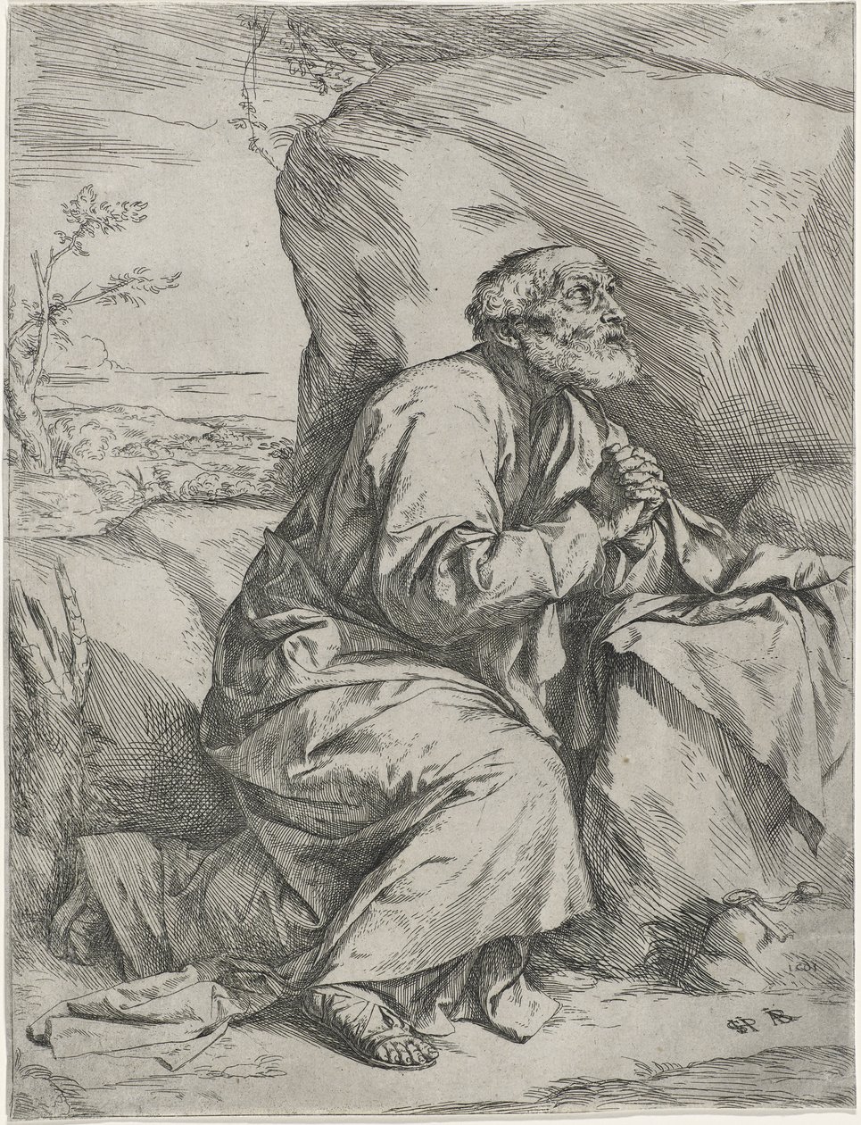 Tövbekar Aziz Peter, c.1621 (döşemiş kağıt üzerine gravür ile gravür) by Jusepe de Ribera
