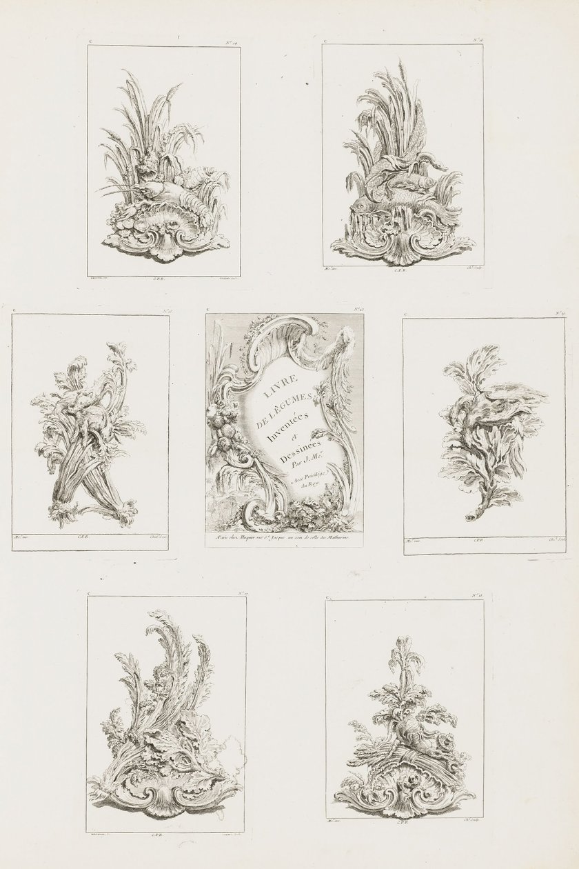 Kerevit Motifli Süsleme Tasarımı, pl. 14 içinde Livre des Légumes (Sebze Süslemeleri Serisi)pl. ben... by Juste Aurèle Meissonnier