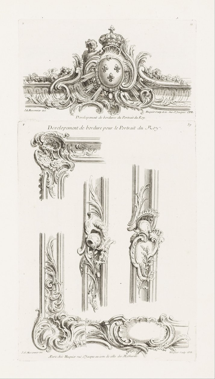 Bir Bordürde Ortalanmış Kralın Kolları ile Kartuş Tasarımı by Juste Aurèle Meissonnier