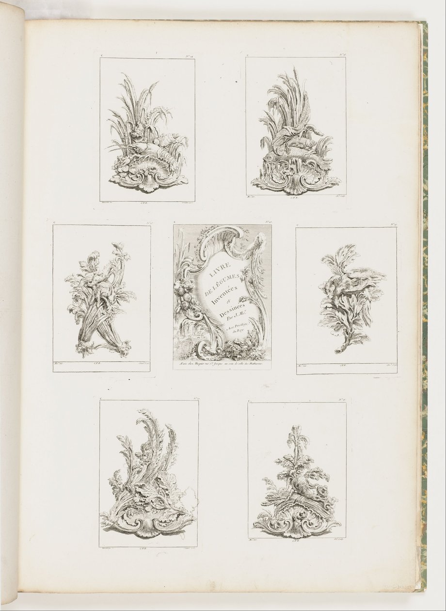 Kerevit Motifli Süsleme Tasarımı, pl. 14 içinde Livre des Légumes (Sebze Süslemeleri Serisi)pl. ben by Juste Aurèle Meissonnier