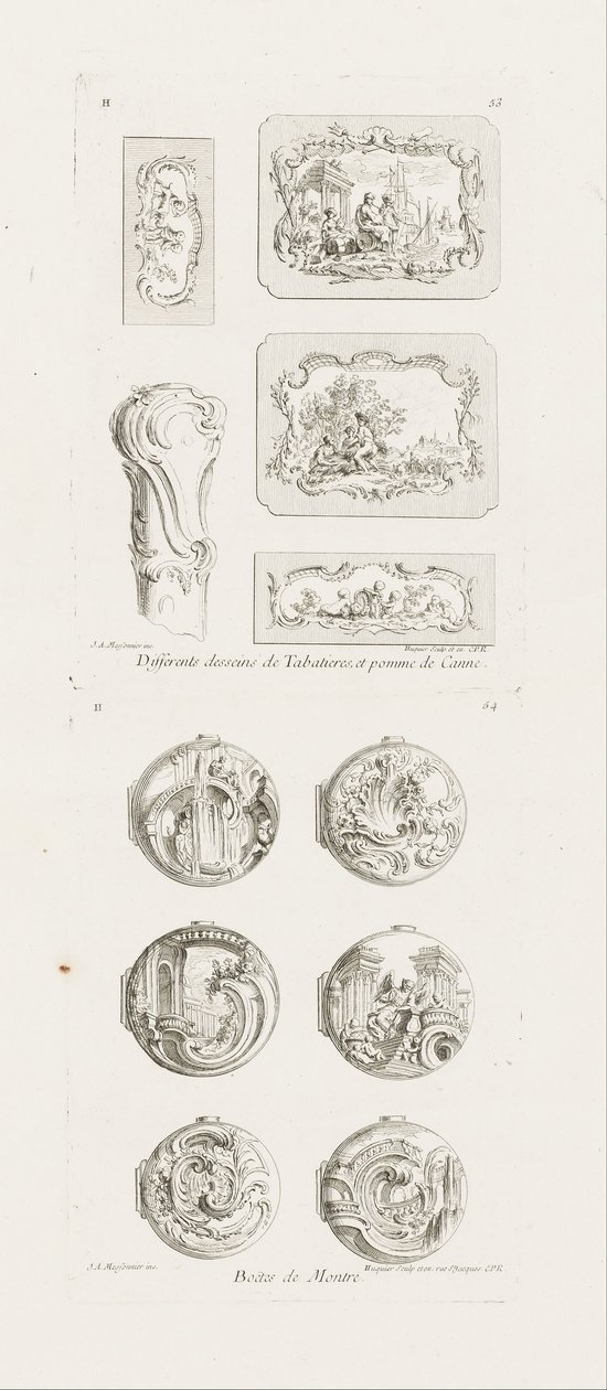 Enfiye Kutuları ve Baston Sapı için Farklı Tasarımlar, 5. Plaka, pl. 53, Juste-Aurèle Meissonnier