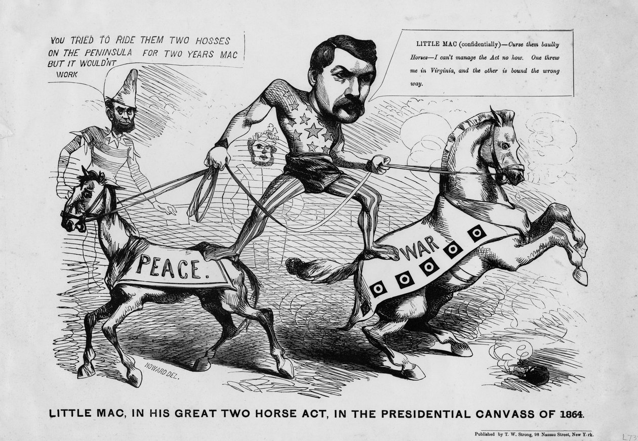 Küçük Mac, 1864 başkanlık tuvalinde, iki atlı büyük gösterisiyle, TW Strong tarafından yayınlandı, New York, 1864 dolayları by Justin Howard