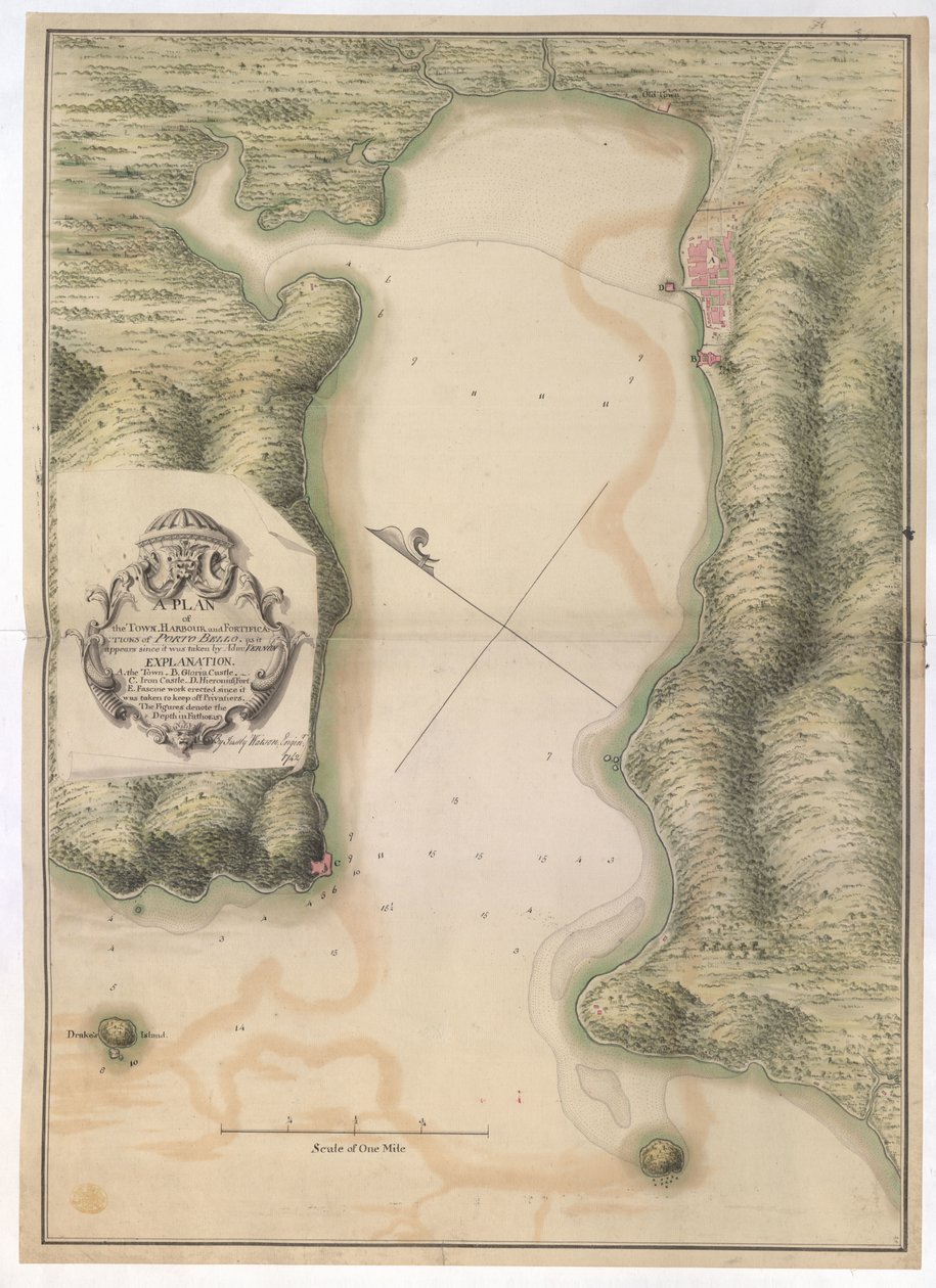 KASABANIN PLANI. HARBOUR and FORTIFICATIONS of PORTO BELLO. as it appears since it was taken by Adm: VERNON / Justly Watson; Enginr: 1742. by Justly Watson
