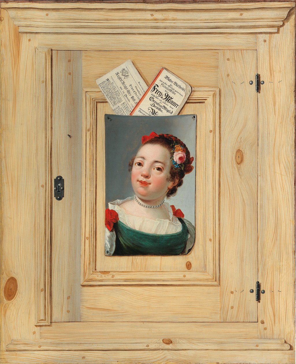 Trompe loeil, genç bir kadının portresi, 1755. by Justus Juncker
