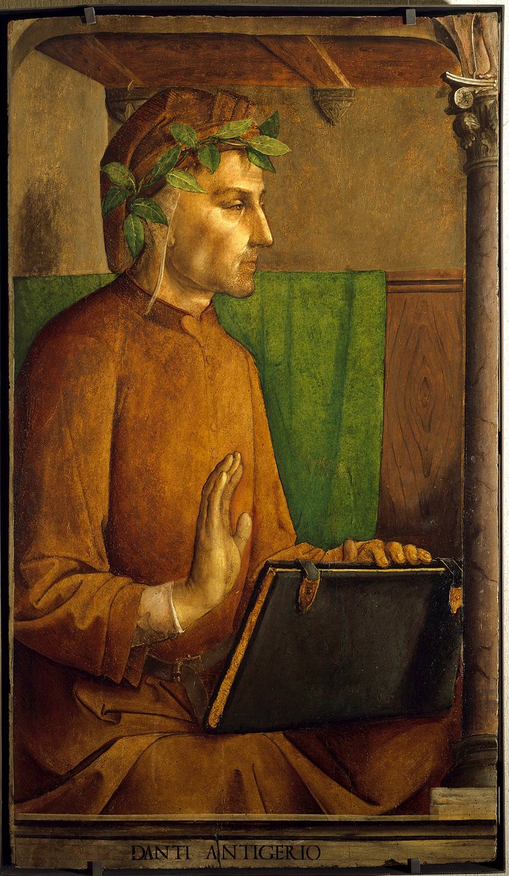 Şairin portresi Dante Alighieri (1265-1321) Tablo Juste De Ghent (1435-1480) 15. yüzyıl, ahşap üzerine yağlı boya, Dim. 1,15 X 0,64 m. Paris. Musee Du Louvre - Şair Dante Alighieri