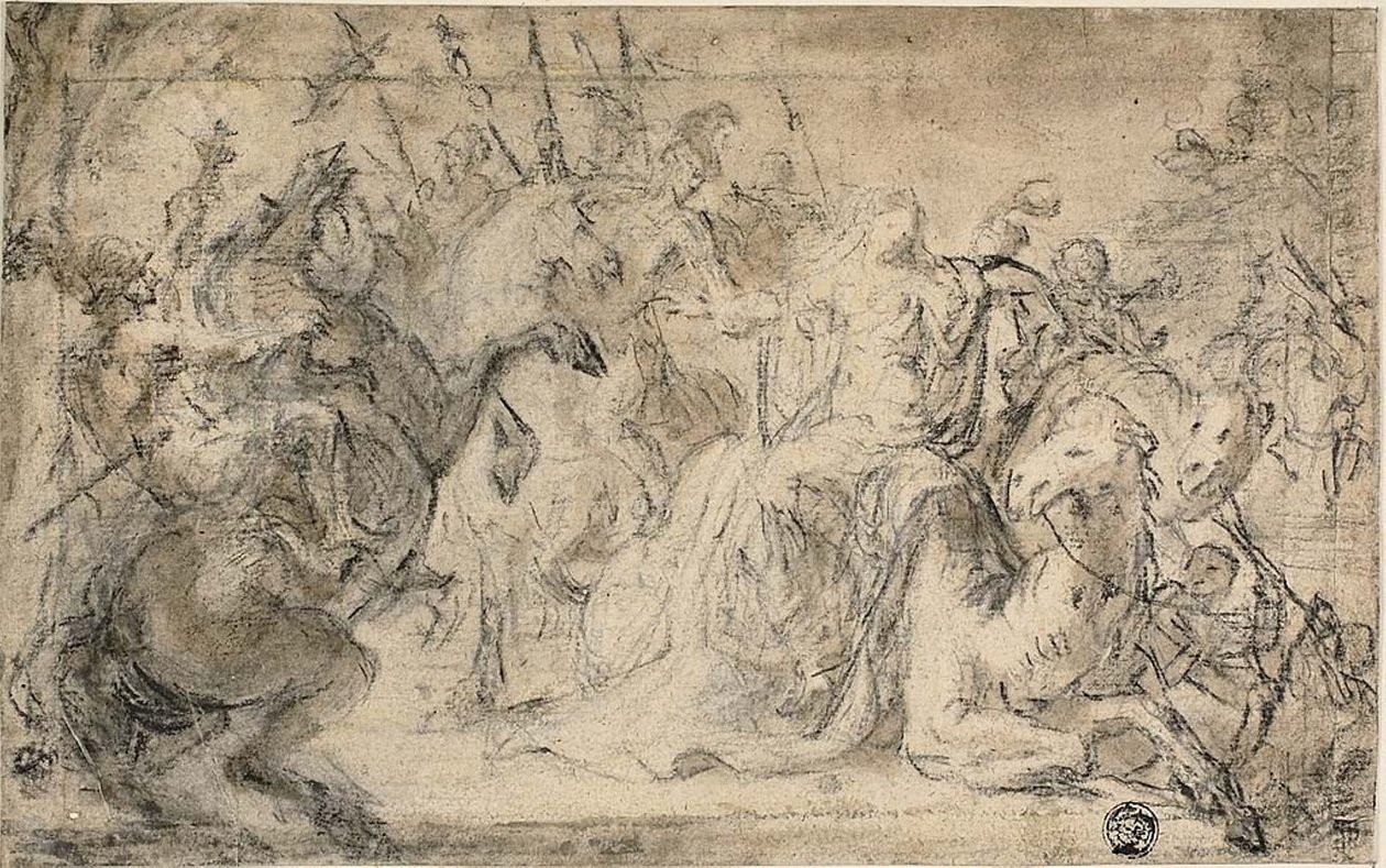 Atlı Askerlerle Çevrili Zenobia by Justus van Egmont
