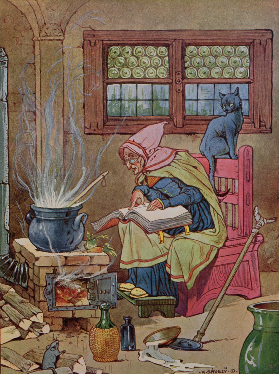 Cadı, bir masal kitabından illüstrasyon, 1910-20 dolayları (renkli gravür) by K. Savely Dezso