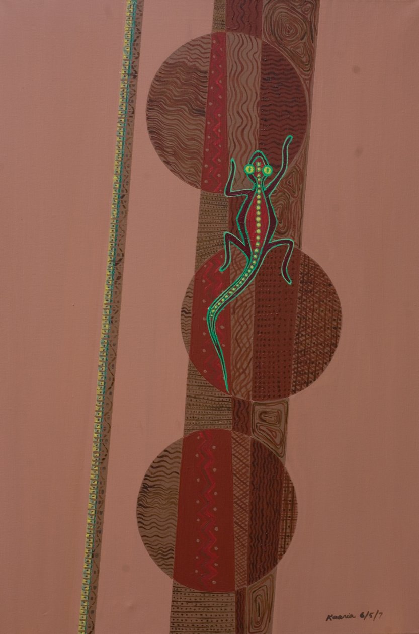 Aborijin Kertenkele, 2007 (tuval üzerine yağlı boya ve akrilik) by Kaaria Mucherera