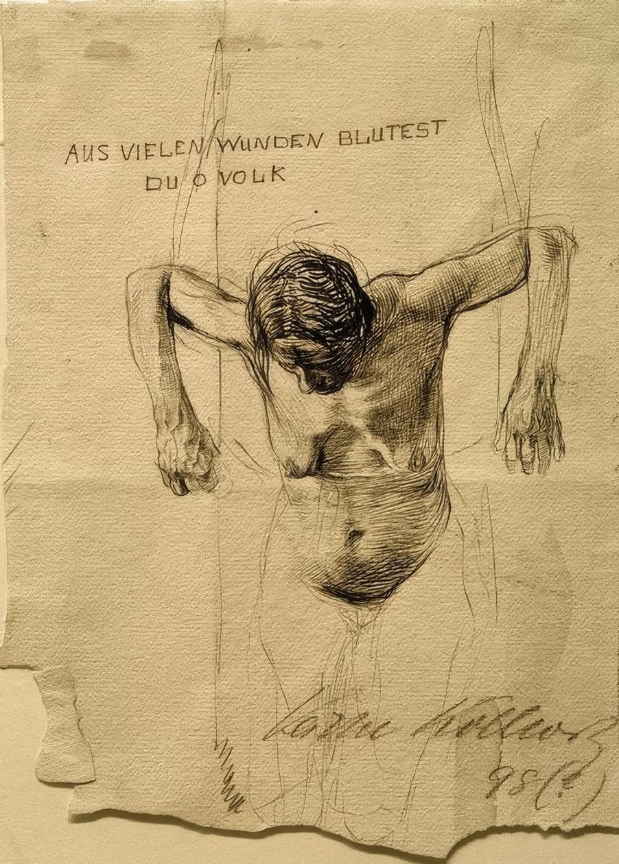 Aşındırma için çıplak çalışma Çok yaralardan kanıyorsunuz ey insanlar by Käthe Kollwitz