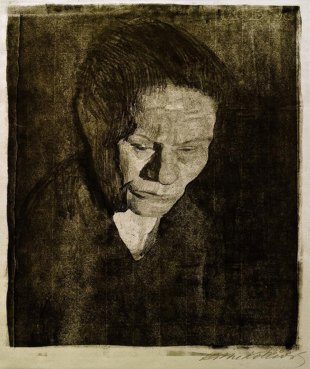 Kadının başını indirdi by Käthe Kollwitz