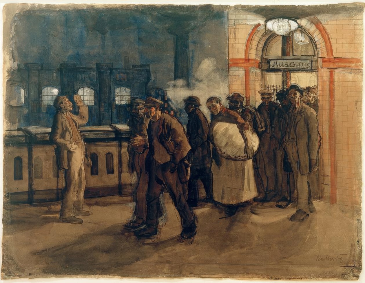 K.Kollwitz, Lehrter tren istasyonunda dönen işçiler by Käthe Kollwitz