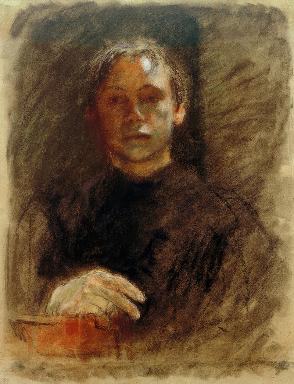 Käthe Kollwitz, sağ elle kendi portresi by Käthe Kollwitz