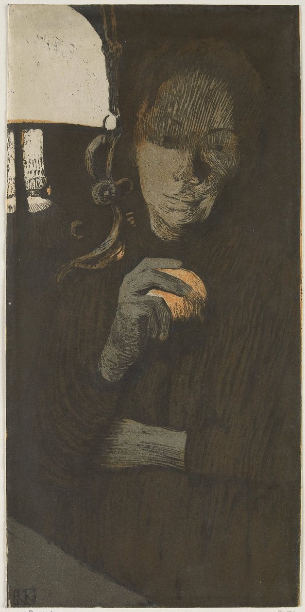 Bir lamba tarafından turuncu ile bilinmeyen bir kadının portresi Frau mit Orange (orijinal başlık) by Käthe Kollwitz