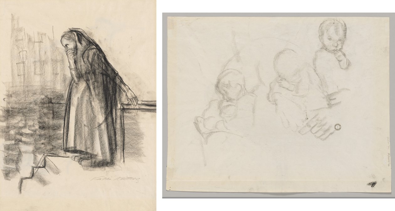 İntiharı Düşünen Hamile Kadın (rekto) Bir Çocuğun Üç Çalışması (verso) by Käthe Kollwitz