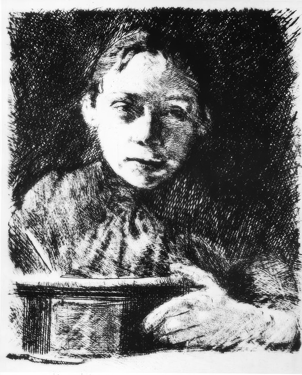 Çizim tahtasında kendi kendine portre by Käthe Kollwitz