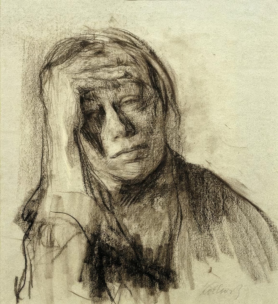 Selbstbildnis mit aufgestütztem rechten Arm, die Hand an der Stirn by Käthe Kollwitz