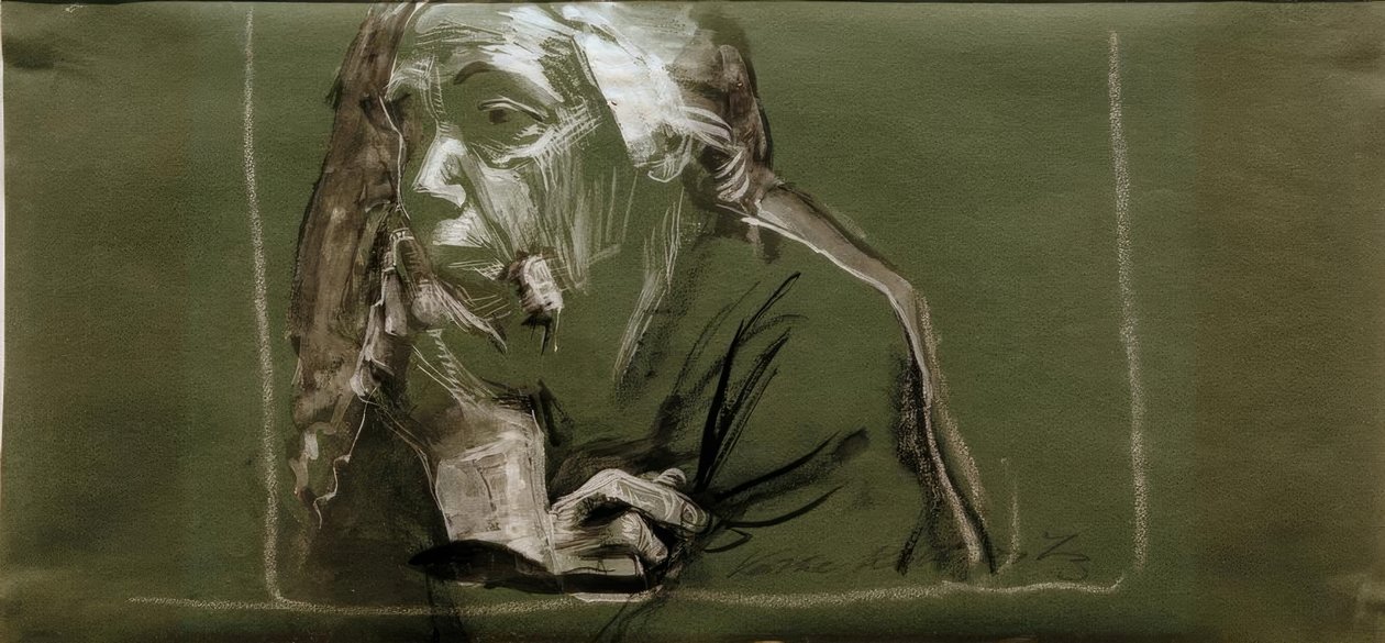Çene üzerinde el ile sola kendi portre by Käthe Kollwitz