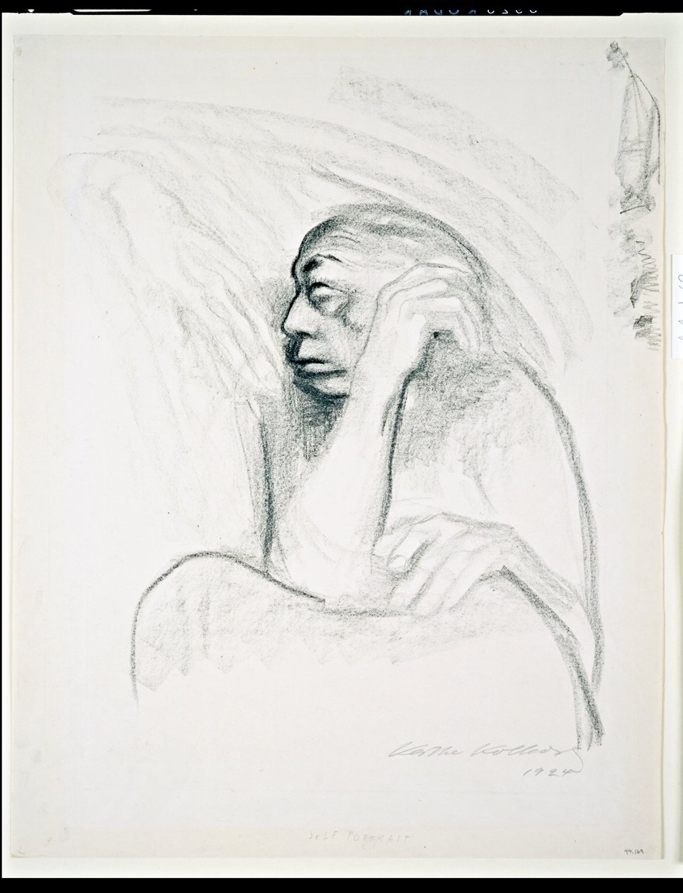 Ölümün Eli ile Otoportre, 1924 (kağıt üzerinde karakalem) by Käthe Kollwitz
