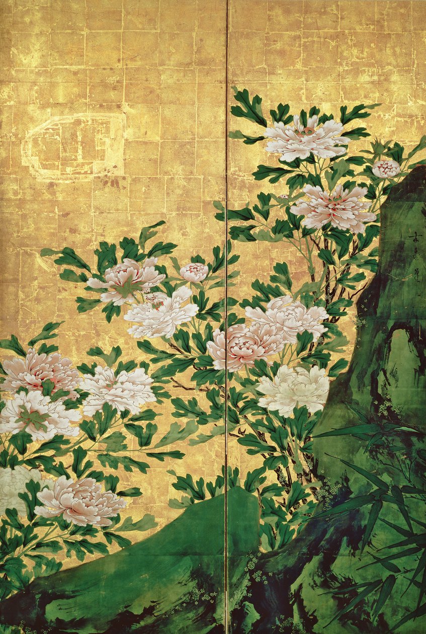 Çiçeklerin Detayı (kağıt üzerine mürekkep, renkler ve altın) by Kaiho Yusho