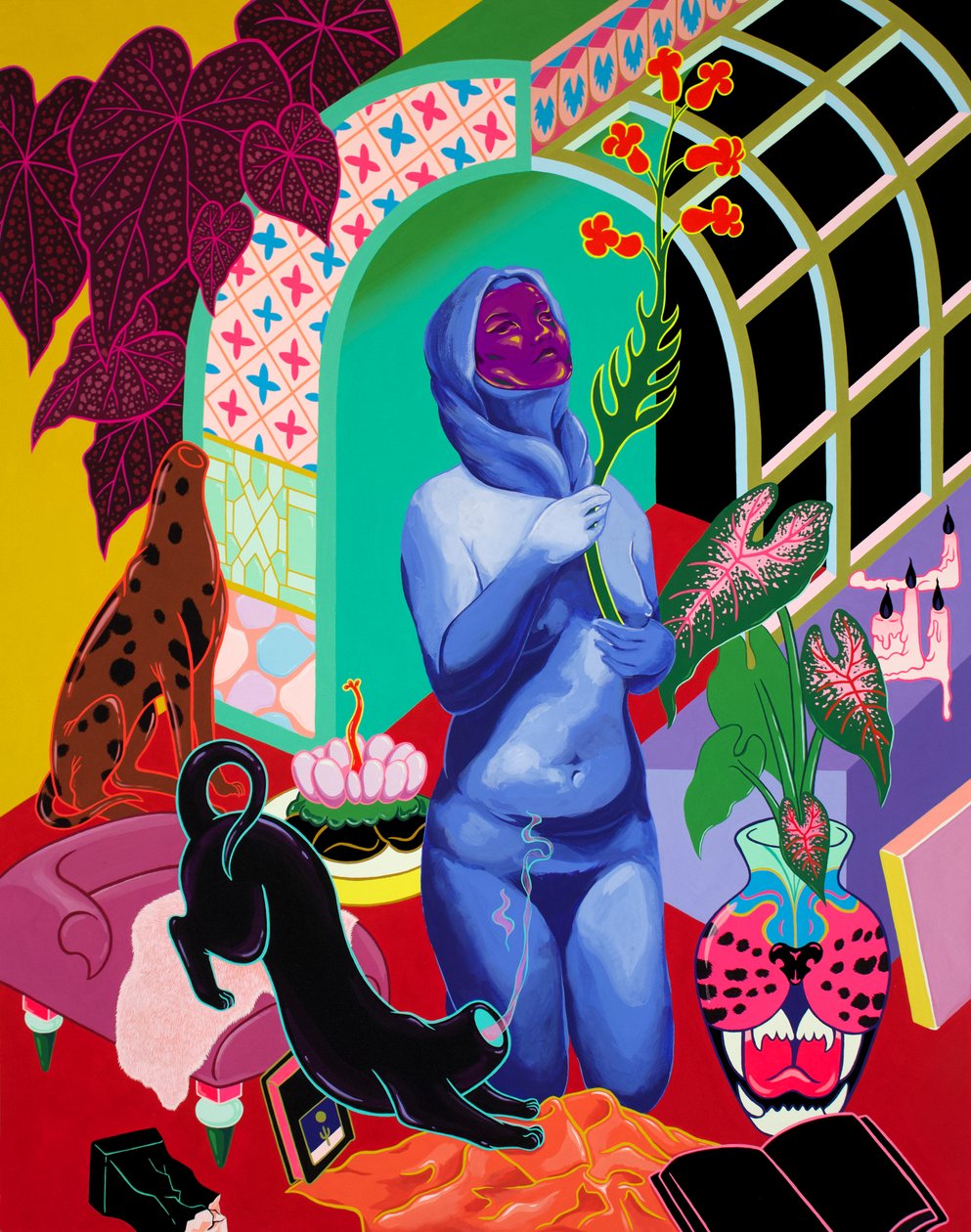 Kütüphane, 2021 (panel üzeri akrilik) by Kam Tsz
