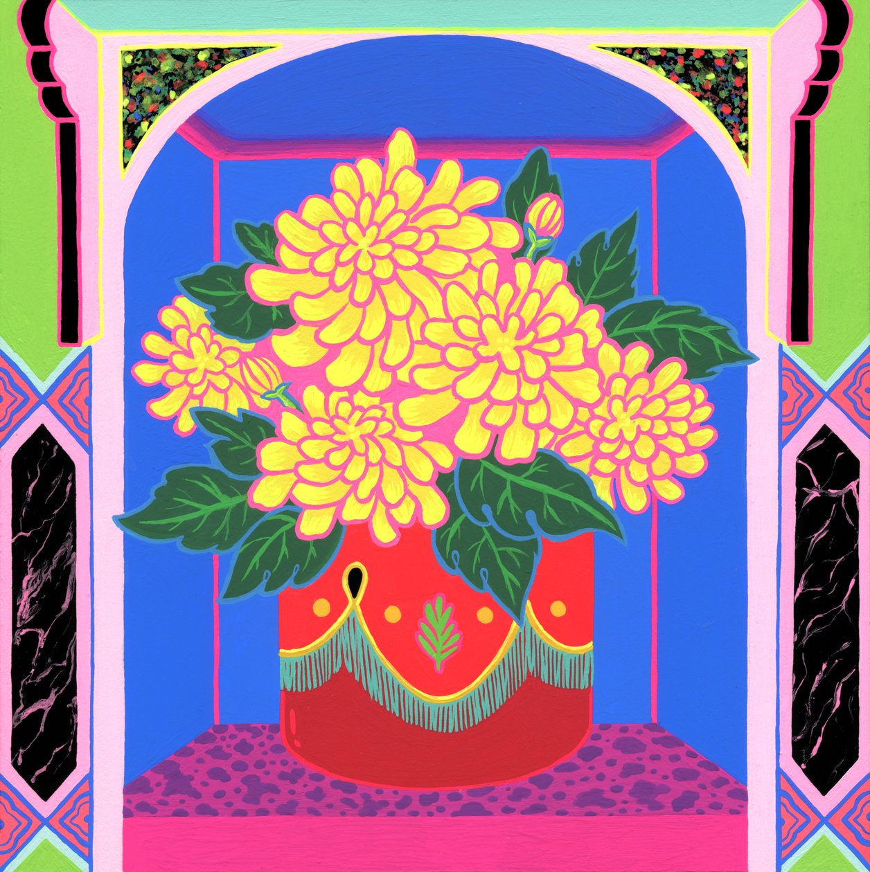 Kadife Çiçeği, 2020 (panel üzeri akrilik) by Kam Tsz
