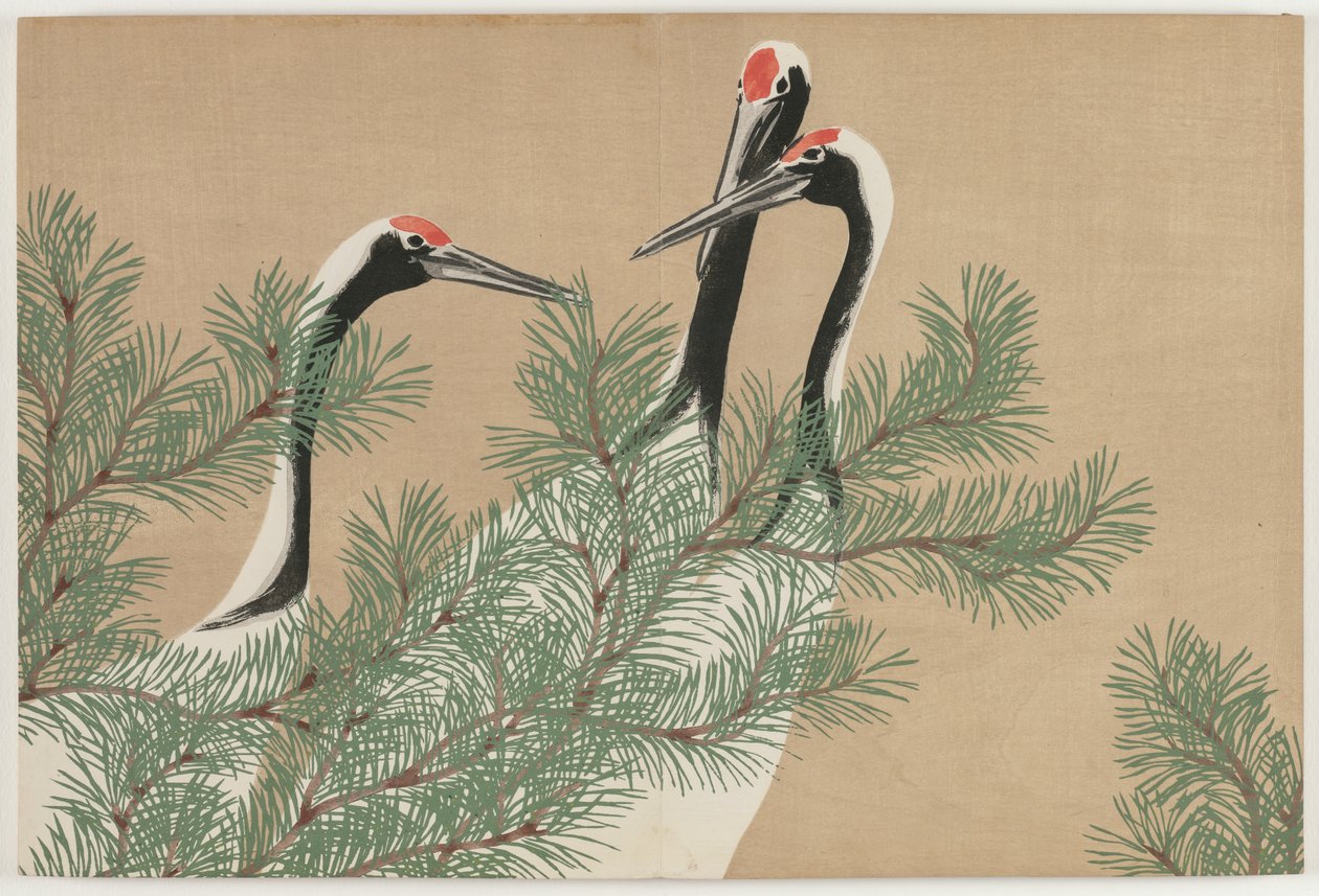 Yüz Dünyanın Çiçekleri (Momoyogusa): Turnalar (Tsuru) by Kamisaka Sekka