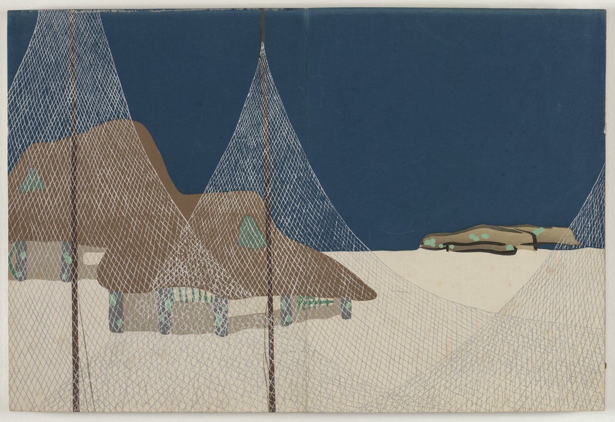 Yüz Dünyanın Çiçekleri (Momoyogusa): Balıkçı Köyü (Ryoson) by Kamisaka Sekka