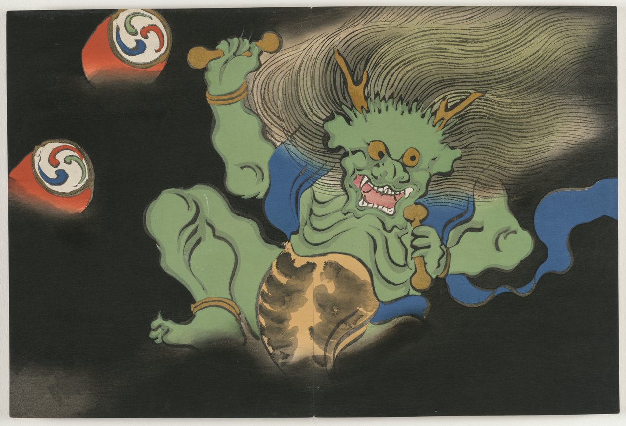 Yüz Dünyanın Çiçekleri (Momoyogusa): Yıldırım Tanrısı (Raijin) (Kaminari) by Kamisaka Sekka