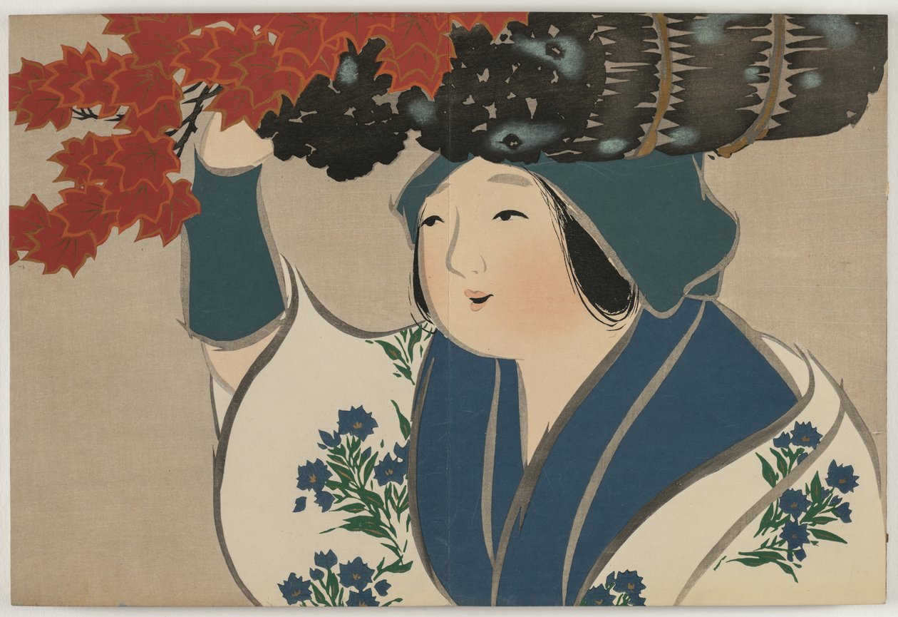 Yüz Dünyanın Çiçekleri (Momoyogusa): Kindling Salesgirl (Kurokiuri) by Kamisaka Sekka