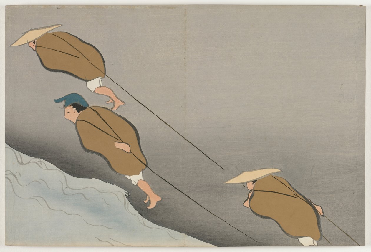 Yüz Dünyanın Çiçekleri (Momoyogusa): Tekneleri Çekmek (Hikibune) by Kamisaka Sekka