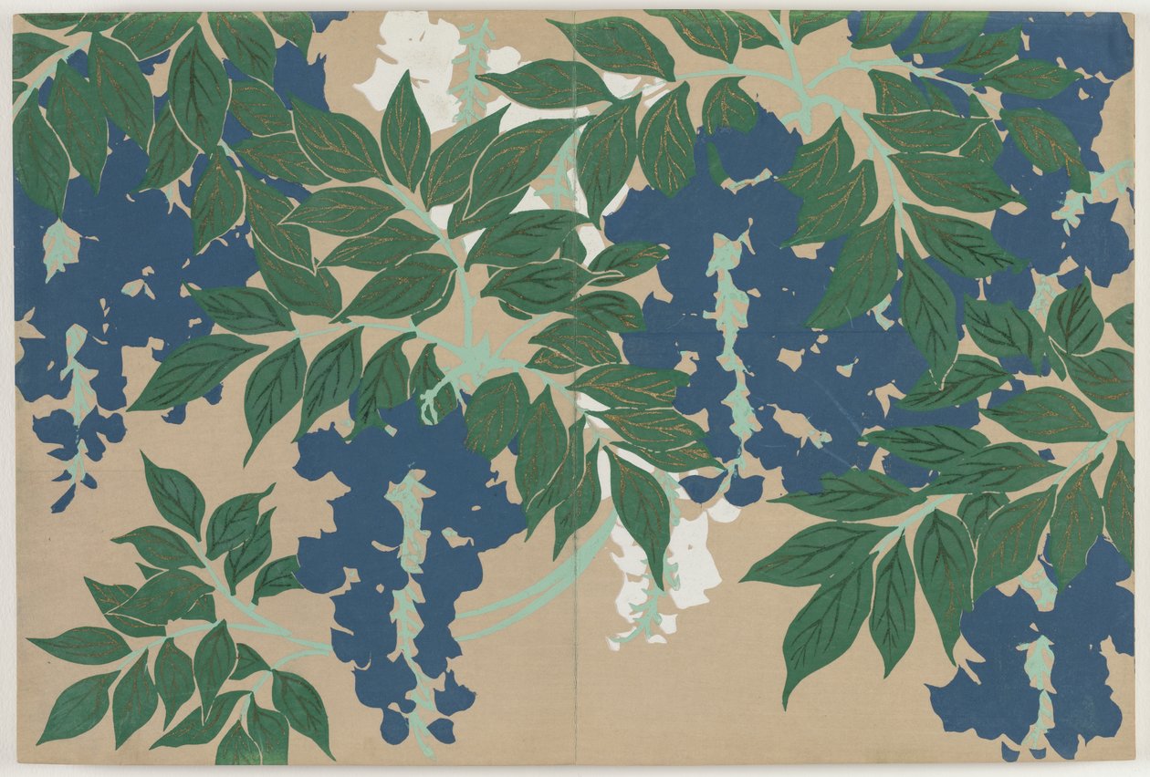 Yüz Dünyanın Çiçekleri (Momoyogusa): Wisteria (Fuji) by Kamisaka Sekka