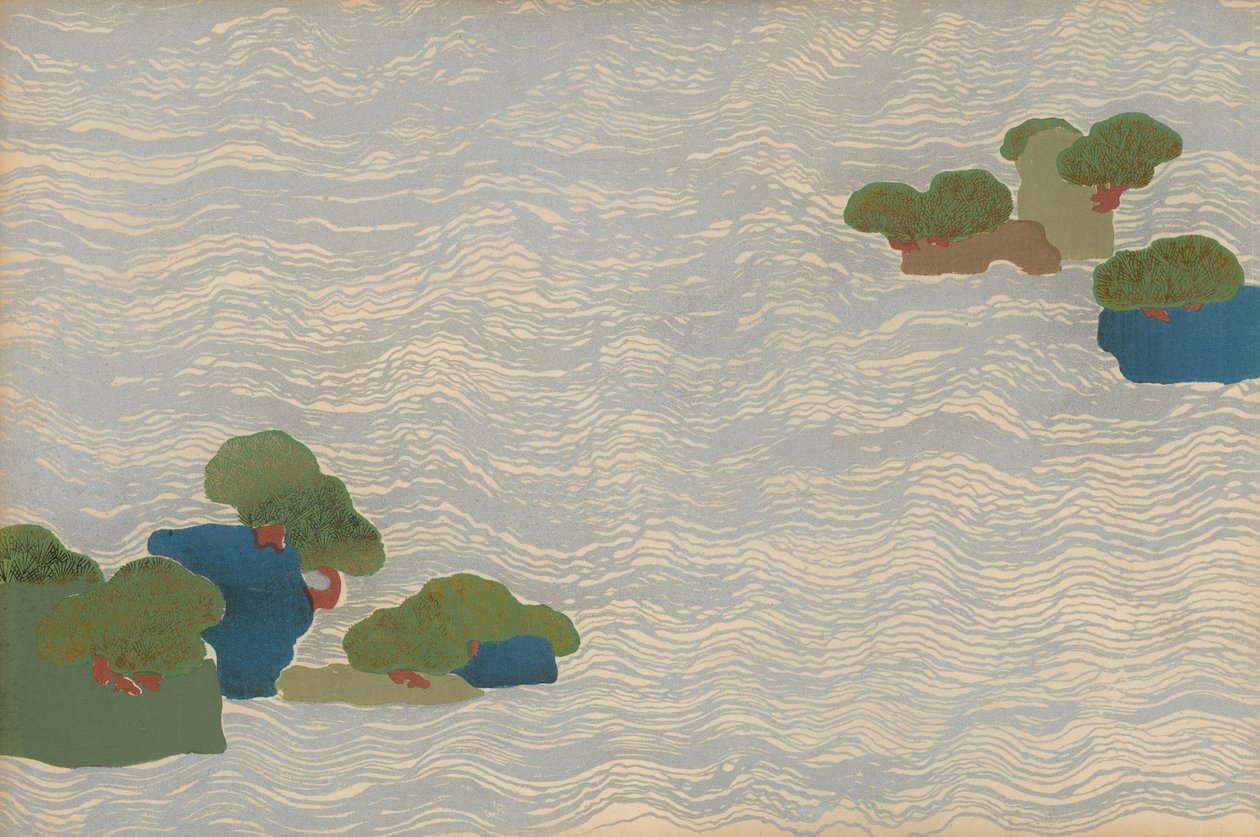 Gümüş bir denizde çam adaları, bir Chigusa (Bin Ot) serisinden by Kamisaka Sekka