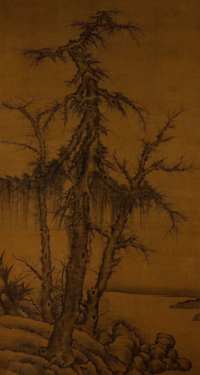 Yaşlı Ağaçlar, Bambu ve Kayalar, yaklaşık 1300 (ipek üzerine mürekkep) by Kan Li