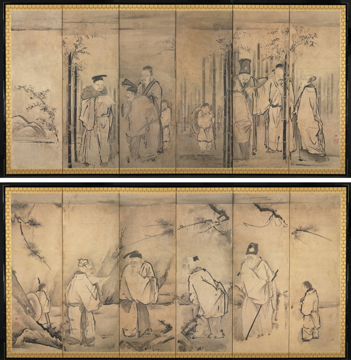 Bambu Korusunun Yedi Bilgesi; Shang Dağı'nın Dört Büyükleri by Kanō Tan’yū