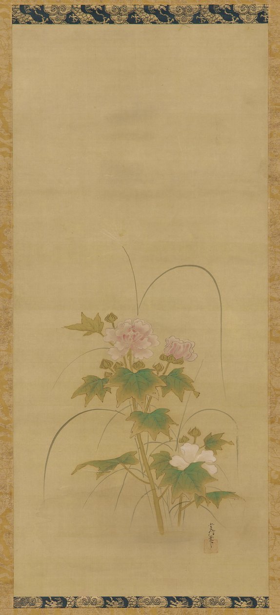 Hibiscus bir setin parçası, Edo dönemi, 17. yüzyılın ortaları ile 18. yüzyılın başları. by Kanô Yôboku Tsunenobu