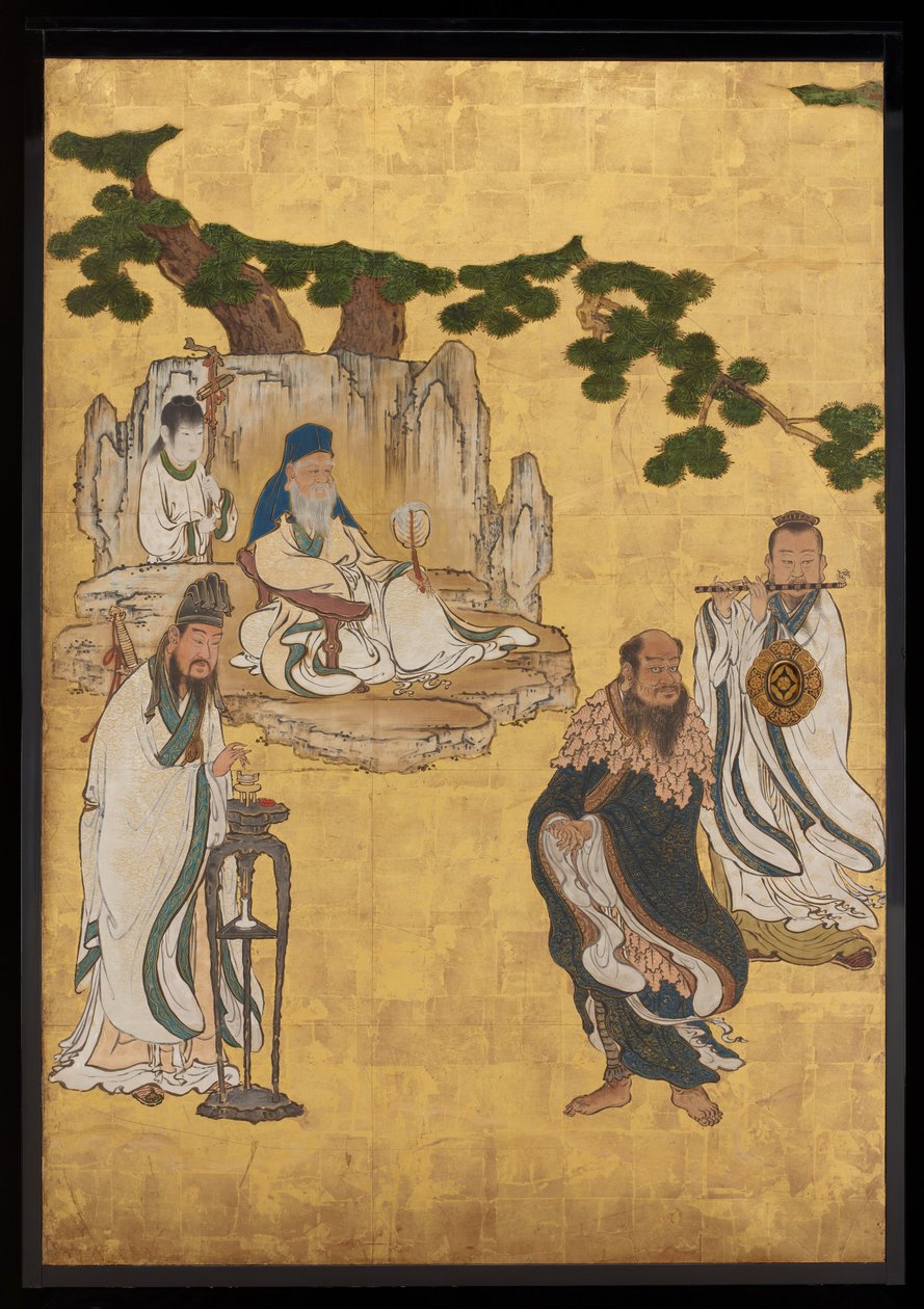 Taoist Ölümsüzler, c.1647 (kağıt üzerinde mürekkep, renkler ve altın) by Kano Sansetsu